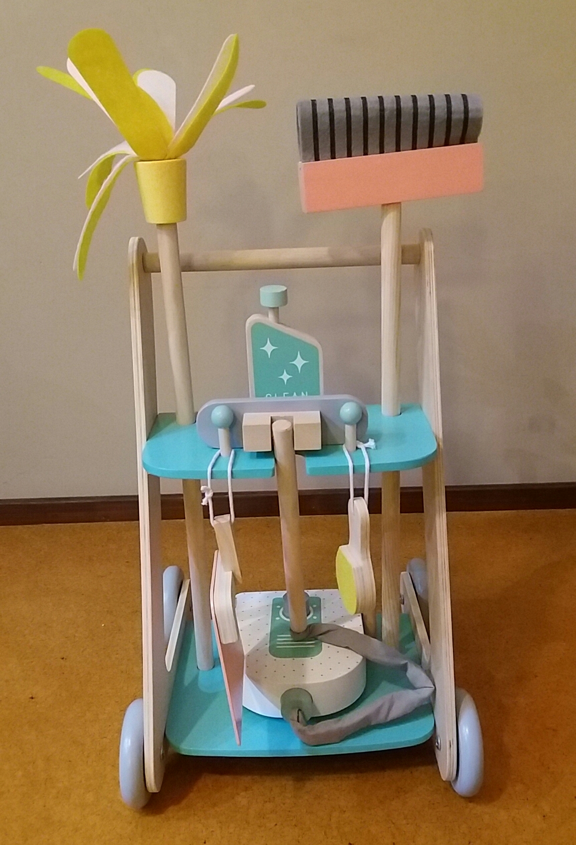 wooden cleaning trolley